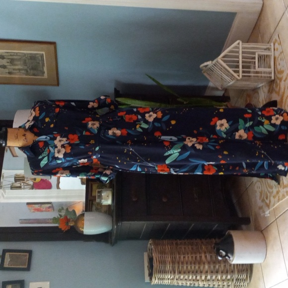 Nannette Lepore Dark Navy Floral Print Patio Maxi Button Up Dress NWT - Picture 2 of 14